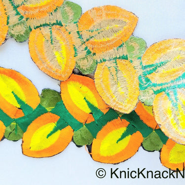 Yellow / Blue / Red / Green Embroidered Leaves Vine Trim Lace, Approx. 60mm Wide